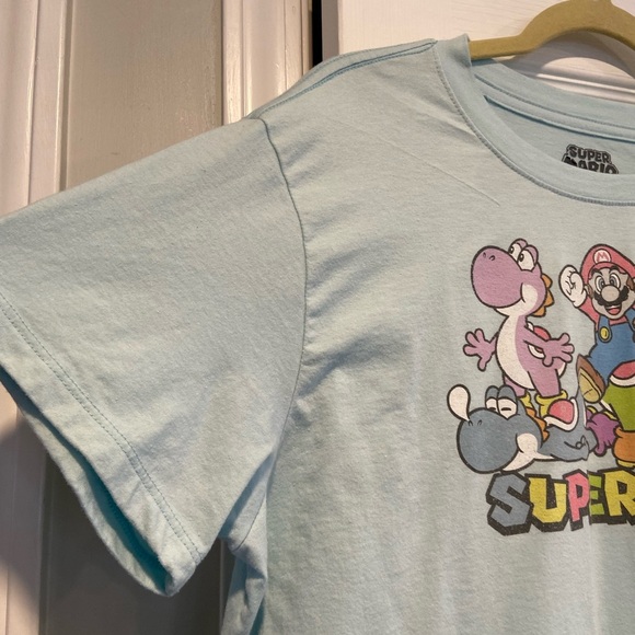 Super Mario Size 2XL Light Blue Graphic Print Logo Short Sleeve Tee Shirt Yoshi - Picture 6 of 9